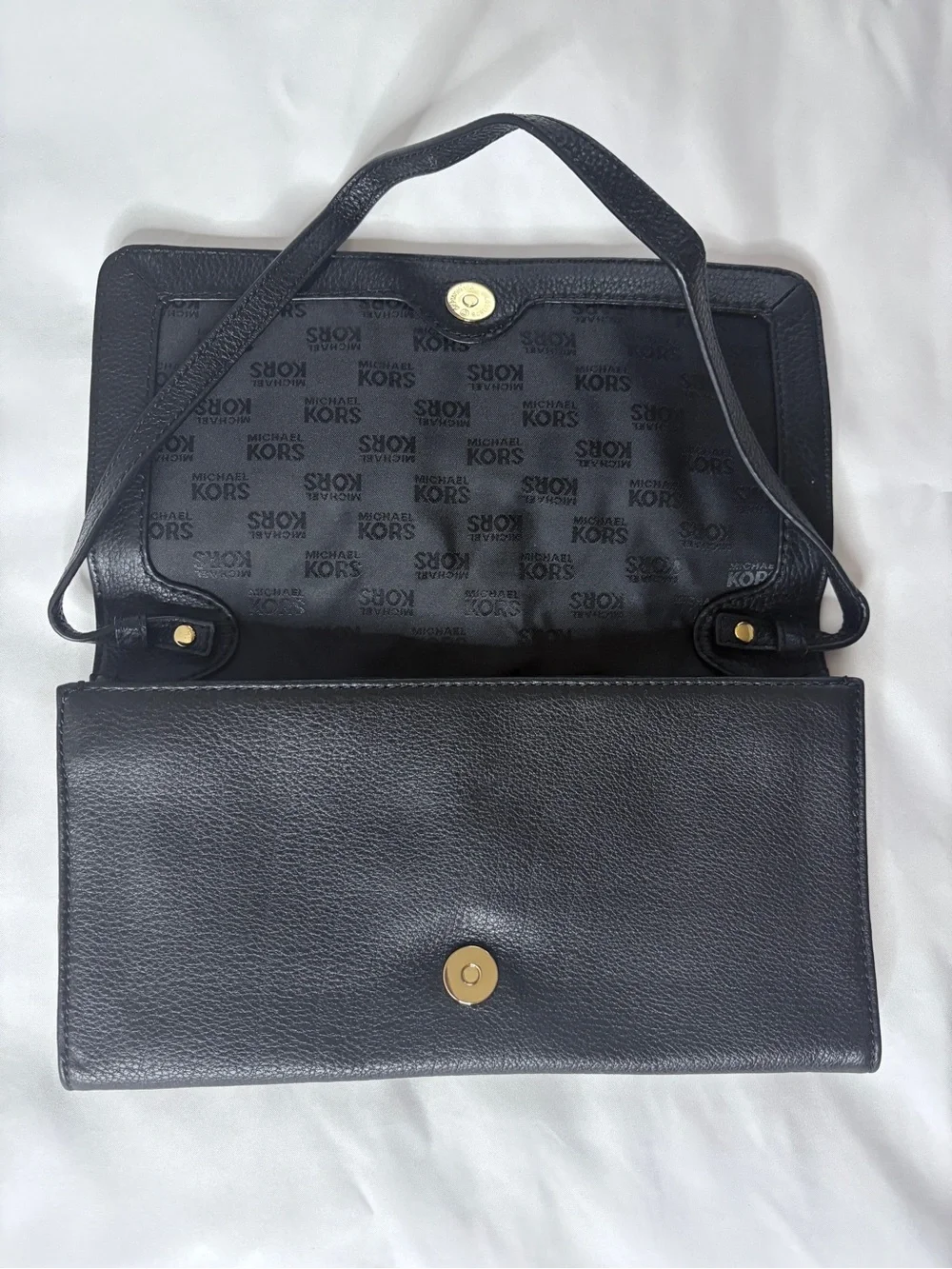 Michael Kors Black Leather Clutch with Gold Ring Accent - Picture 2 of 4